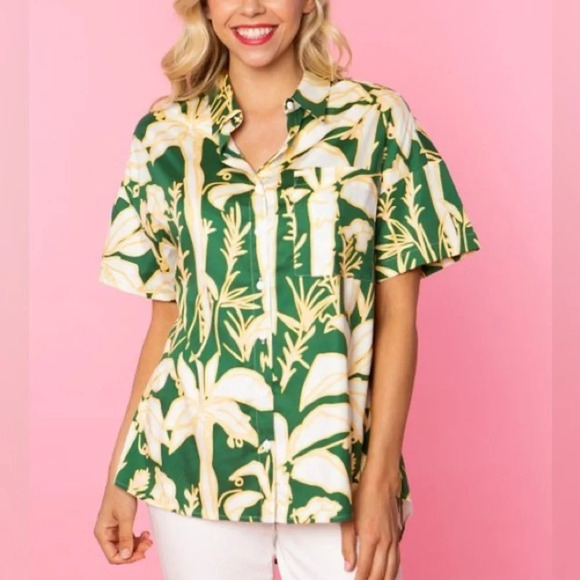 NWT Crosby by Mollie Burch XS Cannes Tropical Peyton Button Up Top Hawaiian New - Picture 1 of 9